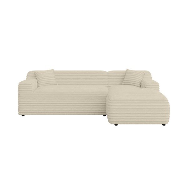 Divano angolare beige (con penisola a destra e chaise lounge) rivestito in velluto a coste Martin – Ropez