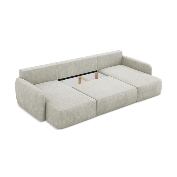 Divano angolare color crema allungabile/con contenitore (a U) con rivestimento in ciniglia Lilo – Makamii-image-3