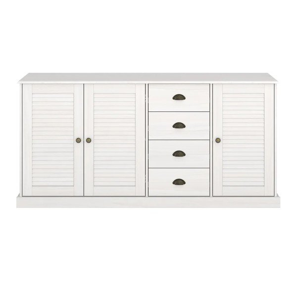 Credenza bianca in pino massiccio 166x80x38 cm Edith – Støraa