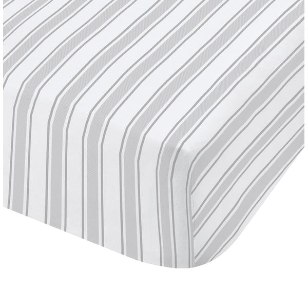 Lenzuolo in cotone grigio e bianco , 90 x 190 cm Check and Stripe - Bianca