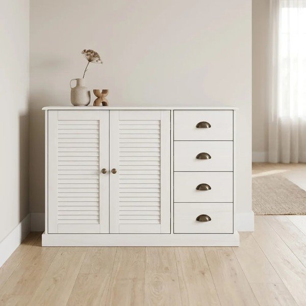 Credenza bianca in pino massiccio 125x80x38 cm Edith – Støraa-image-3