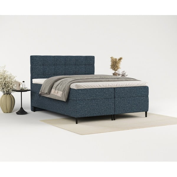 Letto boxspring blu scuro con contenitore 140x200 cm Urbaneo - Maison de Rêve-image-4