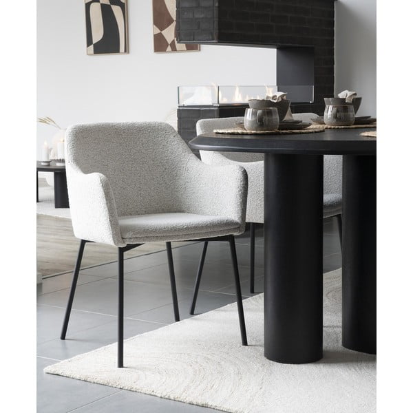 Sedia da pranzo bianca in imbottito con braccioli Melilla – House Nordic-image-1