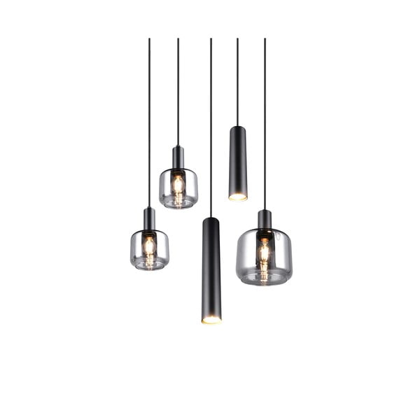 Lampadario nero con paralume in metallo e vetro ø 40 cm Mataro - Trio-image-3