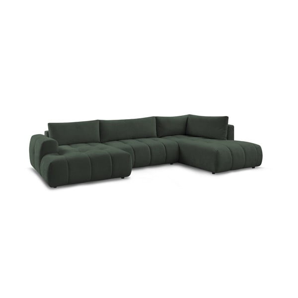 Divano angolare verde allungabile e con contenitore (penisola a destra/a U) con rivestimento in ciniglia Fuji – Bobochic Paris-image-3