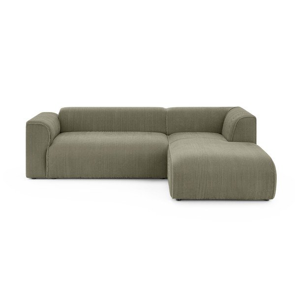 Divano angolare verde (con penisola a destra/con chaise lounge) con rivestimento in velluto a coste Merid  – Ropez