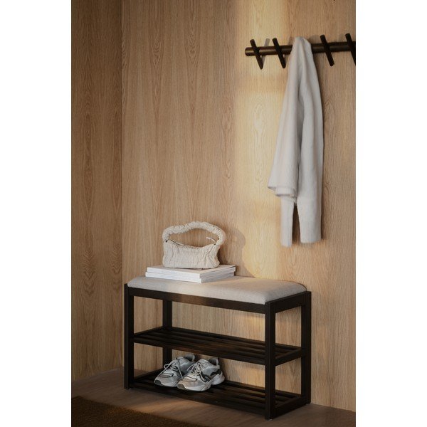 Scarpiera con seduta colore naturale scuro in rovere massiccio 80x52x30 cm Confetti – Rowico-image-1
