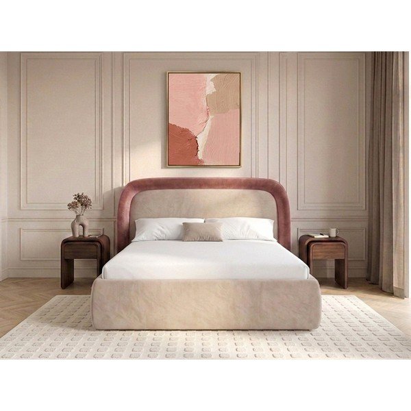 Letto matrimoniale imbottito rosa con contenitore con rete inclusa 180x200 cm Sam – Bobochic Paris-image-1