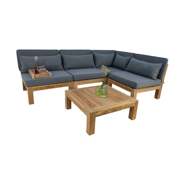 Set da giardino grigio in legno di teak per 4 persone Aruba - HSM collection-image-2