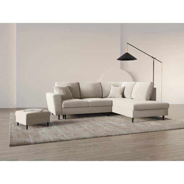 Divano angolare beige allungabile e con contenitore (con penisola a destra/a L) con rivestimento in velluto Kyoto – Cosmopolitan Design-image-2
