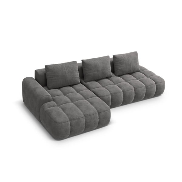 Divano angolare grigio allungabile/con contenitore (con penisola a sinistra/con chaise lounge) con rivestimento in velluto Linz – Cosmopolitan Design-image-3