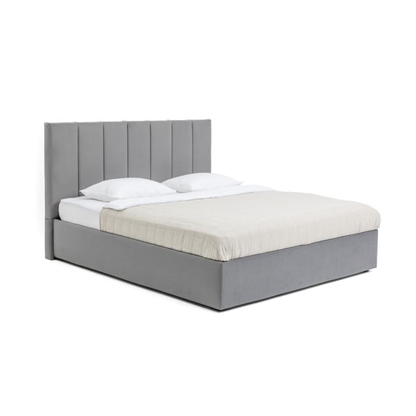 Letto matrimoniale imbottito grigio con contenitore, materasso e rete inclusi 160x200 cm Thessa Bold Line – Bonami Selection