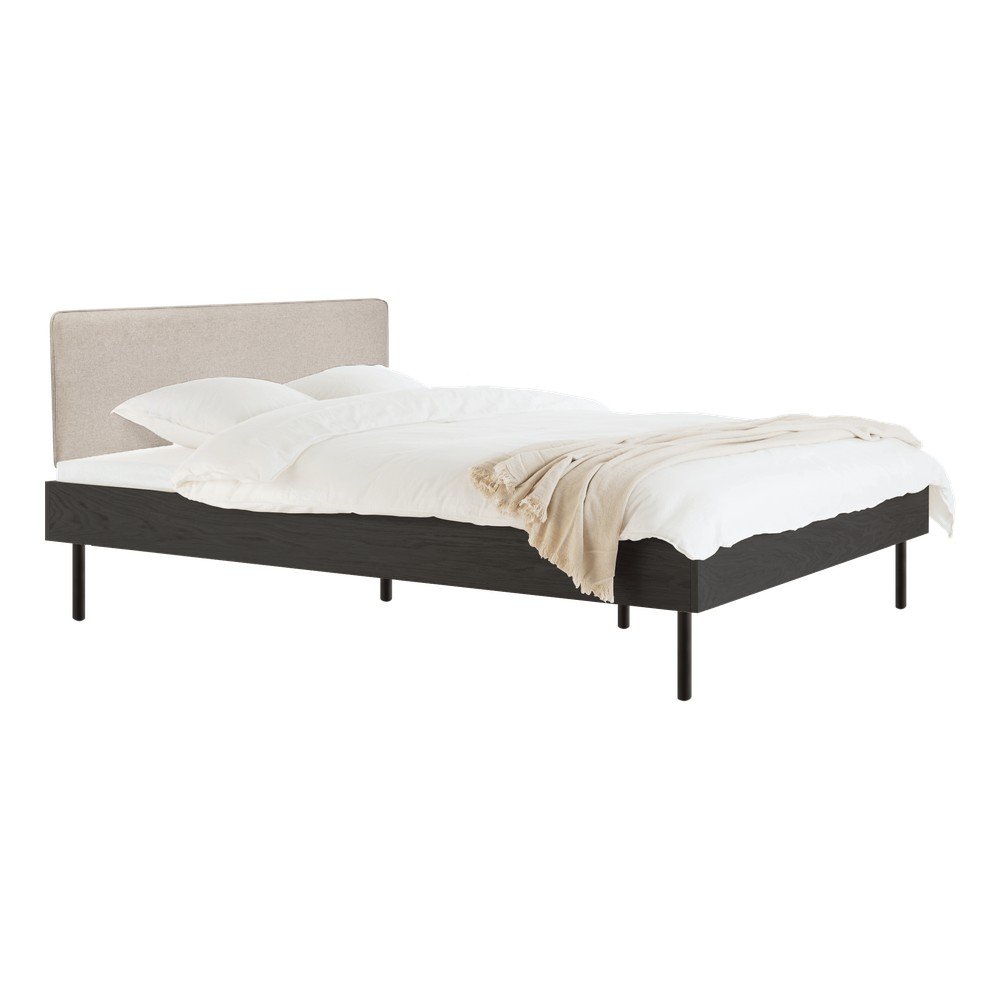 Letto matrimoniale imbottito/in truciolato nero con rete inclusa 200x200 cm Streiko – noo.ma | Letti matrimoniali