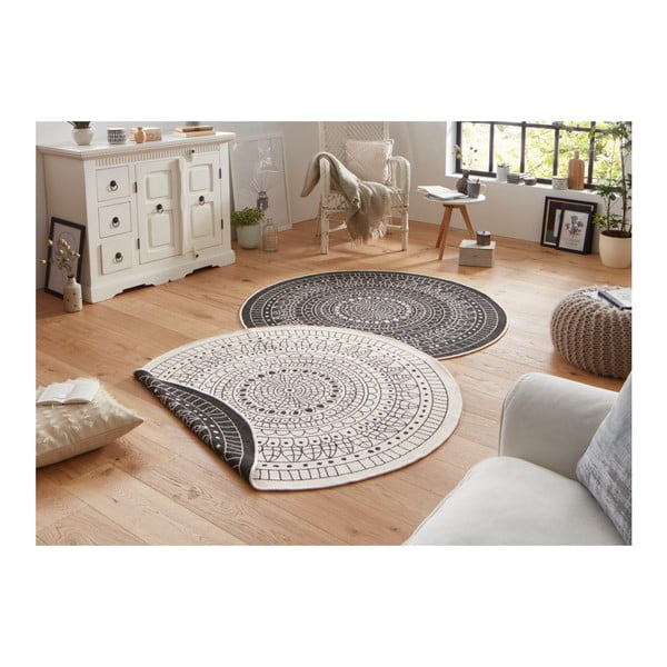 Tappeto da esterno nero e crema, ø 200 cm Porto - NORTHRUGS-image-1