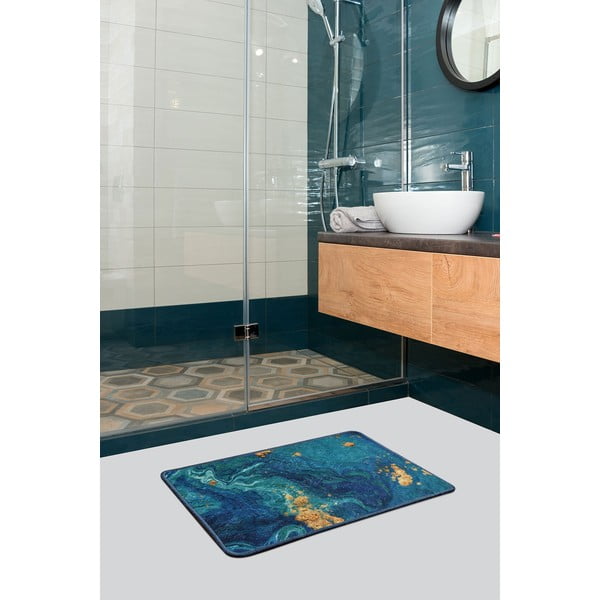 Tappetino da bagno blu/oro 60x40 cm Marbling - Foutastic-image-1