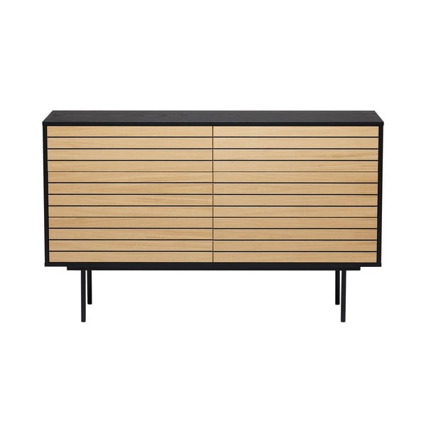 Cassettiera bassa nera/naturale in rovere 140x84 cm Stripe - Woodman