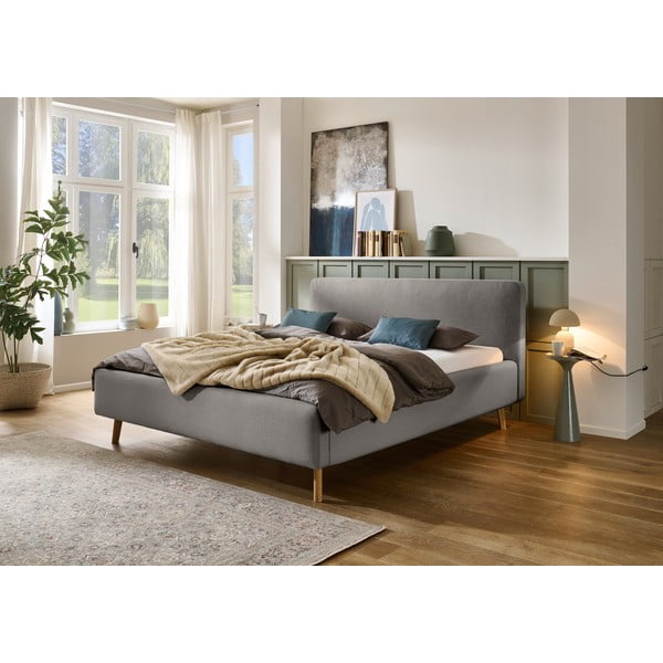 Letto matrimoniale imbottito grigio chiaro rete non inclusa 160x200 cm Mattis – Meise Möbel-image-1