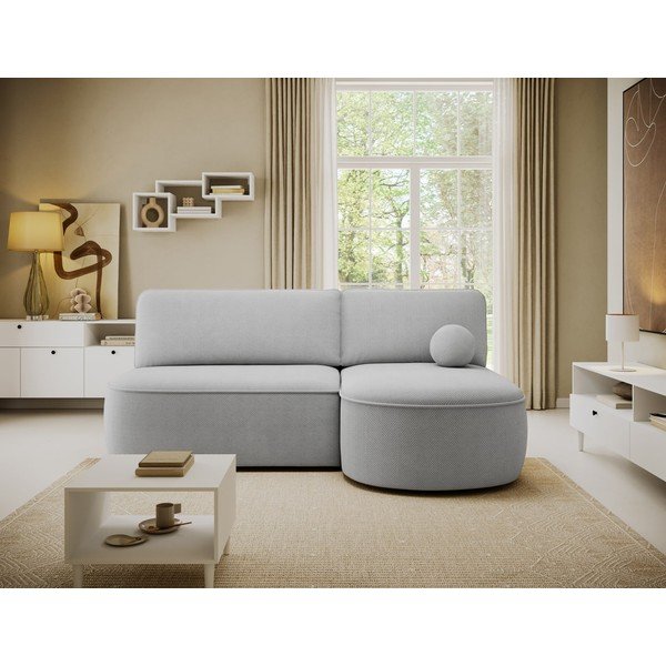 Divano angolare grigio allungabile/con contenitore (con penisola a destra/con chaise lounge) con rivestimento in ciniglia Livosa – ELTAP-image-2