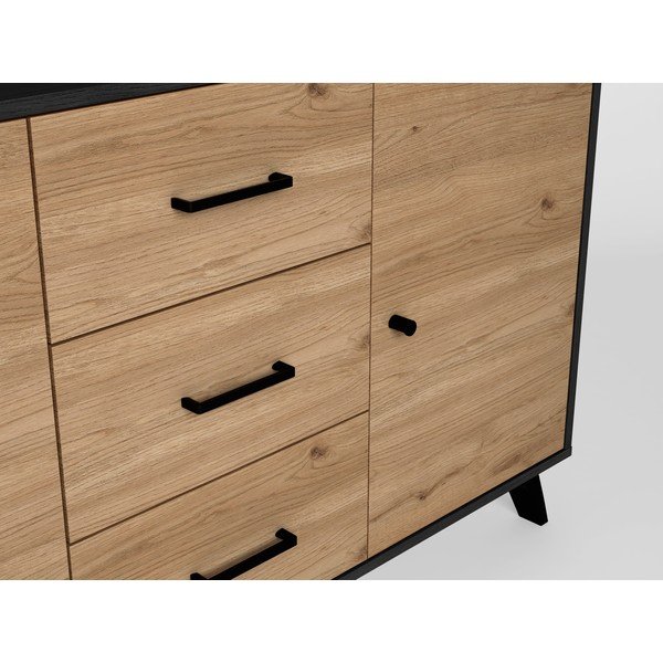 Cassettiera bassa nera/naturale in rovere 181x81 cm Bocami - Marckeric-image-4