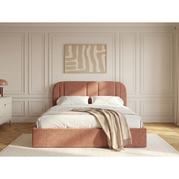 Letto matrimoniale imbottito rosa con contenitore con rete inclusa 160x200 cm Sidney – Bobochic Paris-image-2