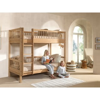 Letto da bambini a castello di colore naturale in rovere massiccio con rete inclusa 90x200 cm Forrest – Vipack