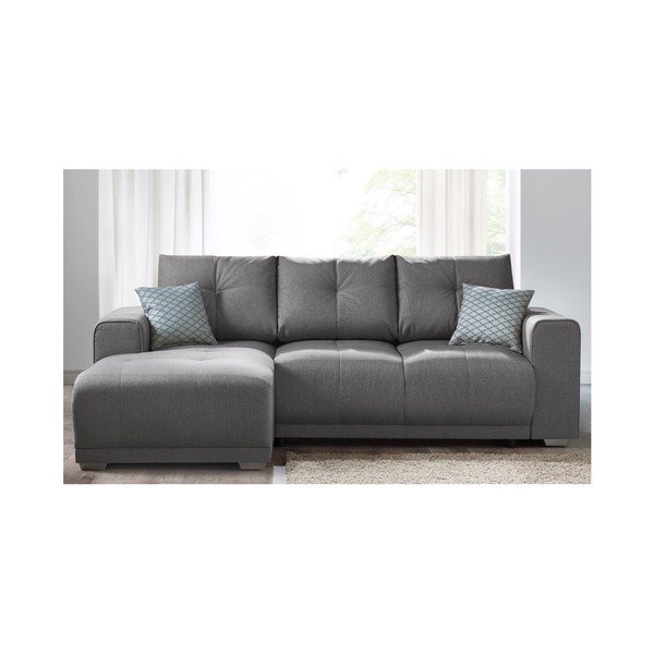Divano letto grigio con contenitore nel bracciolo Lisbona, angolo sinistro - Bobochic Paris