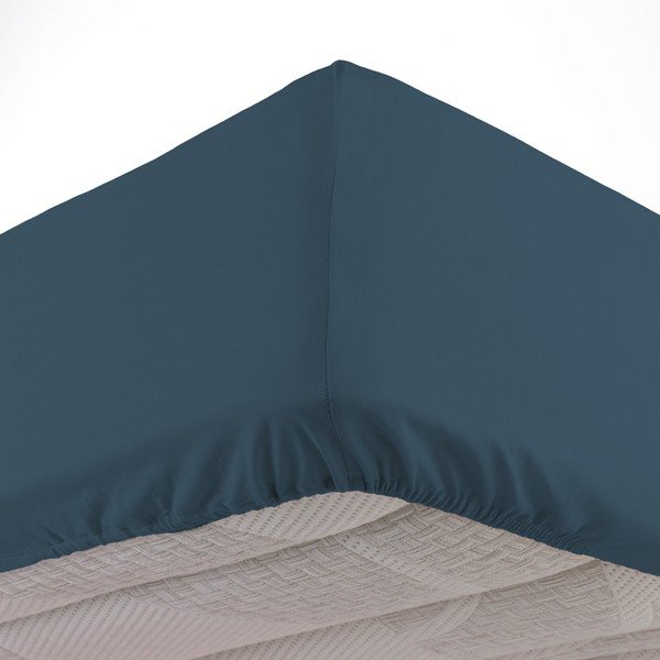 Lenzuolo in cotone elasticizzato blu scuro 160x200 cm Lina - douceur d'intérieur-image-2