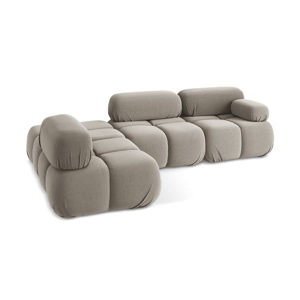 Divano angolare componibile beige (con penisola a sinistra) con rivestimento in velluto Lokua – Makamii-image-4