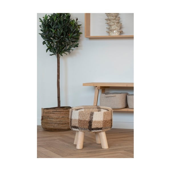 Pouf in bouclé bianco e marrone Aberdeen - House Nordic-image-3