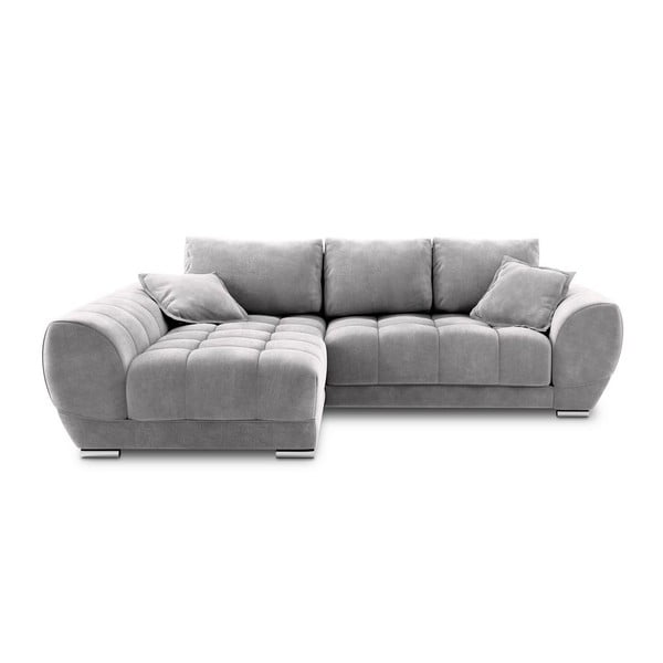 Divano letto angolare grigio chiaro con rivestimento in velluto, angolo sinistro Nuage - Windsor & Co Sofas