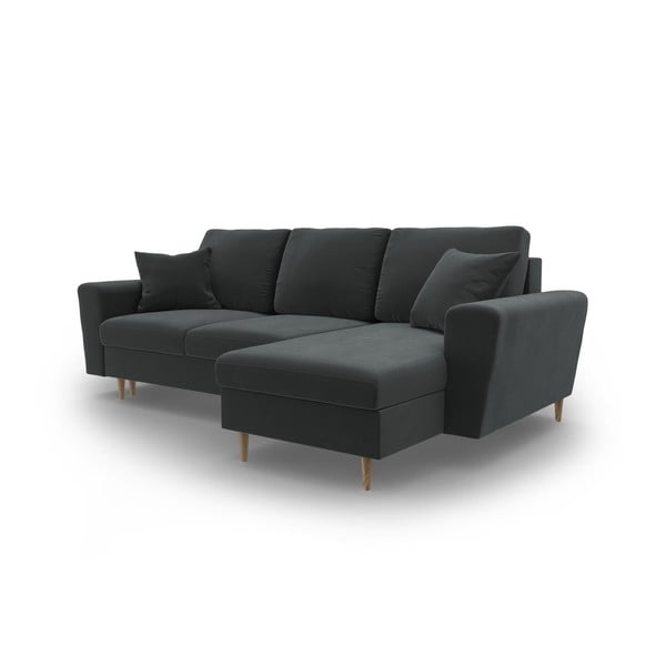 Divano angolare grigio scuro allungabile e con contenitore con rivestimento in velluto Kyoto – Cosmopolitan Design-image-4