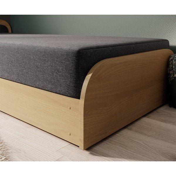 Letto singolo imbottito/in truciolato giallo ocra/grigio scuro con contenitore e materasso inclusi 80x190 cm Parys – ELTAP-image-4