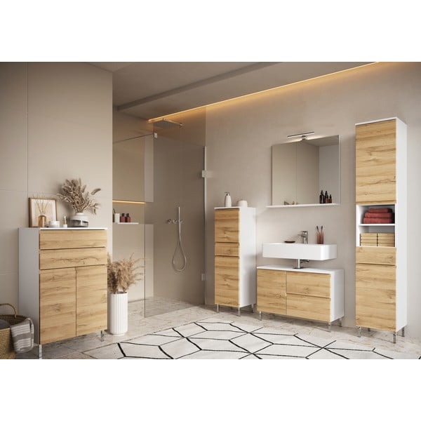 Mobile bagno alto bianco in rovere decorato 34x190 cm Torrance - Germania-image-4
