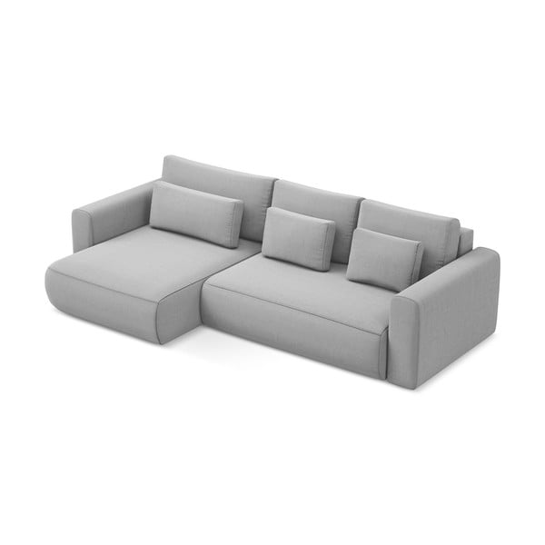 Divano angolare grigio chiaro allungabile/con contenitore (con penisola a sinistra/con chaise lounge) con rivestimento in velluto Kapua – Makamii-image-2