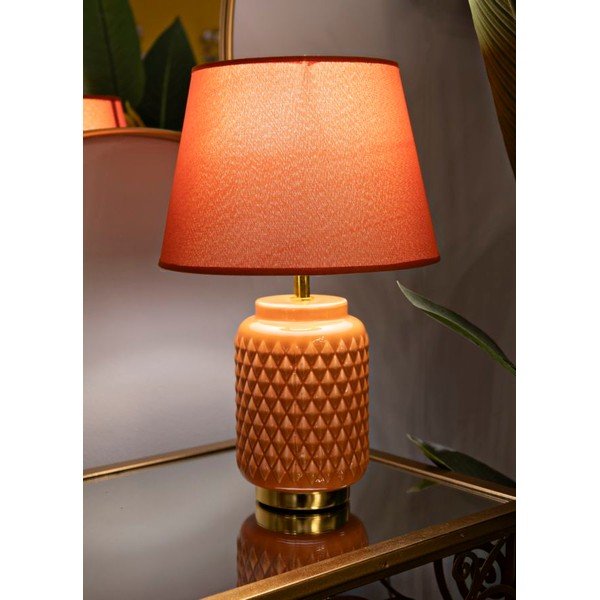 Lampada da tavolo arancione in ceramica con paralume in tessuto (altezza totale 44 cm) – Mauro Ferretti-image-1