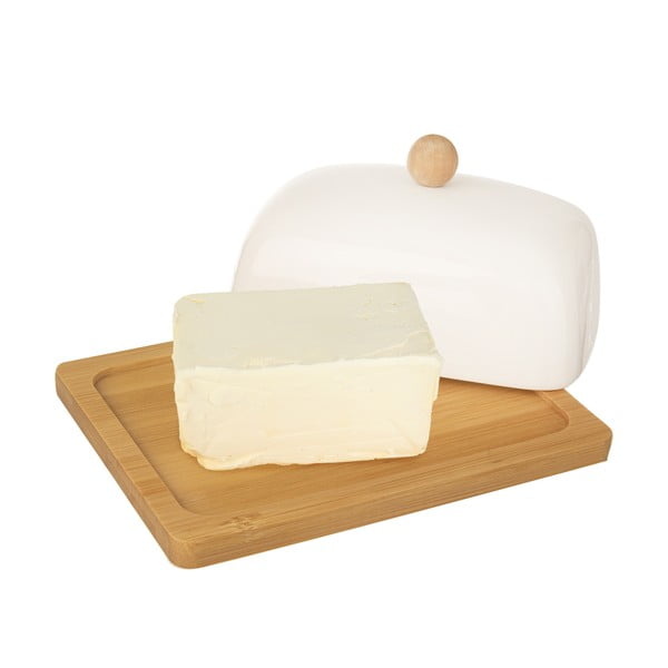 Burriera in porcellana bianca con vassoio in bambù Whiteline - Orion-image-1