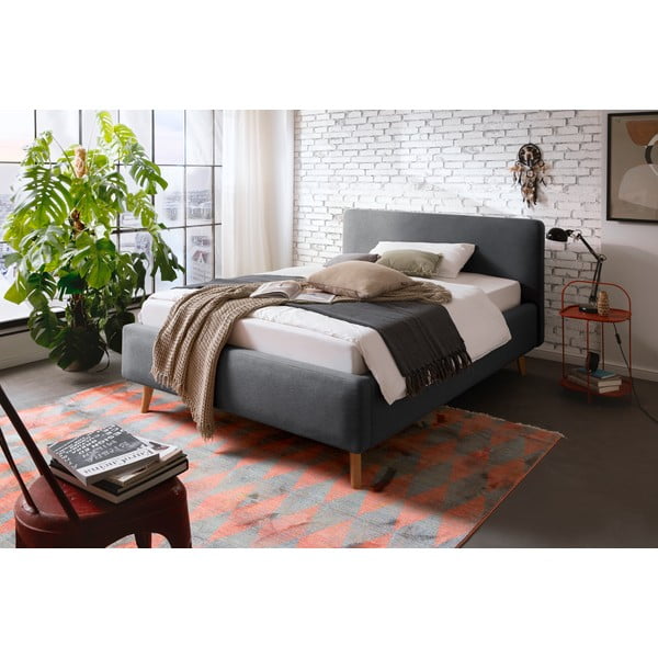 Letto matrimoniale imbottito color antracite con contenitore con rete inclusa 140x200 cm Mattis – Meise Möbel-image-1