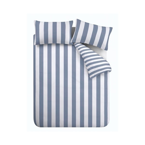 Biancheria da letto matrimoniale bianca e blu 200x200 cm Cove Stripe - Catherine Lansfield