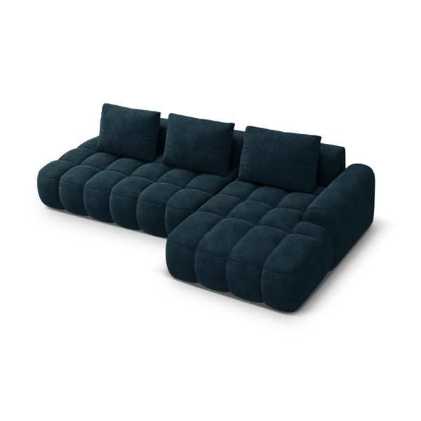 Divano angolare color petrolio allungabile/con contenitore (con penisola a destra/con chaise lounge) con rivestimento in velluto Linz – Cosmopolitan Design-image-3