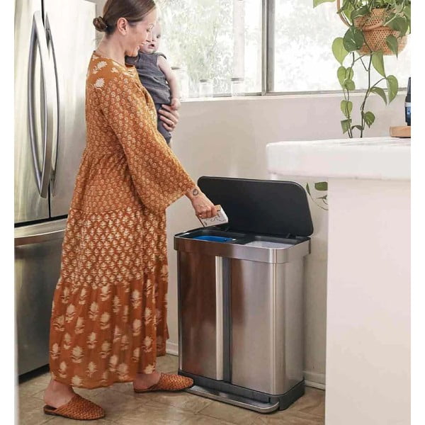 Bidone a pedale in acciaio inox per rifiuti differenziati 58 l Dual - simplehuman-image-1