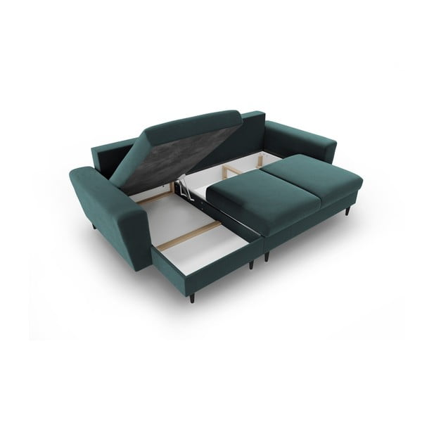 Divano angolare color petrolio allungabile e con contenitore con rivestimento in velluto Kyoto – Cosmopolitan Design-image-3