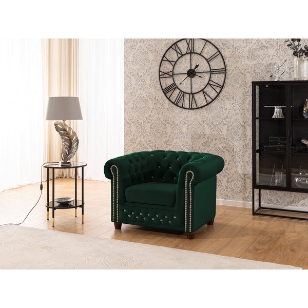 Poltrona chesterfield verde con rivestimento in velluto York Blik – Ropez-image-3