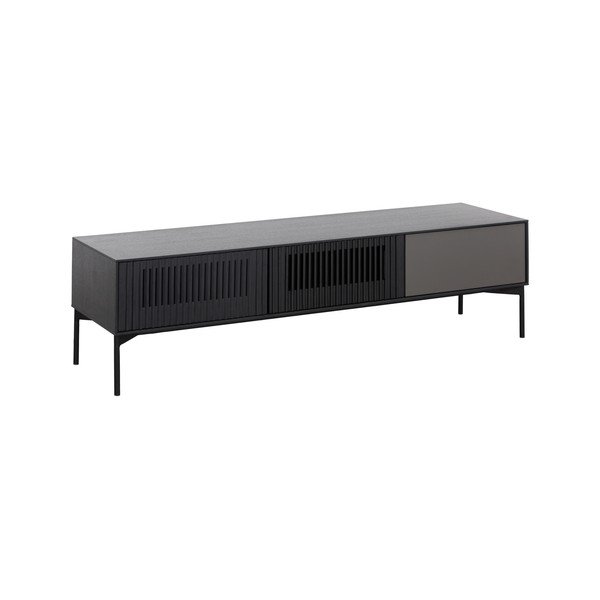 Tavolo TV nero in legno di quercia e struttura in metallo, larghezza 160 cm Oxford - Canett