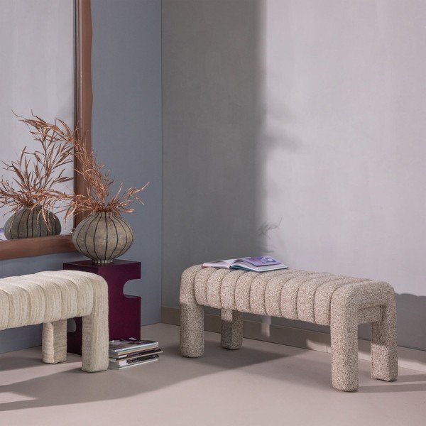 Panchina marrone chiaro in imbottito con rivestimento in bouclé Frex – WOOOD-image-3