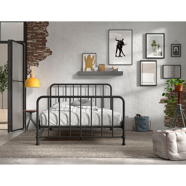 Letto singolo in metallo nero con griglia 140x200 cm BRONXX - Vipack-image-3