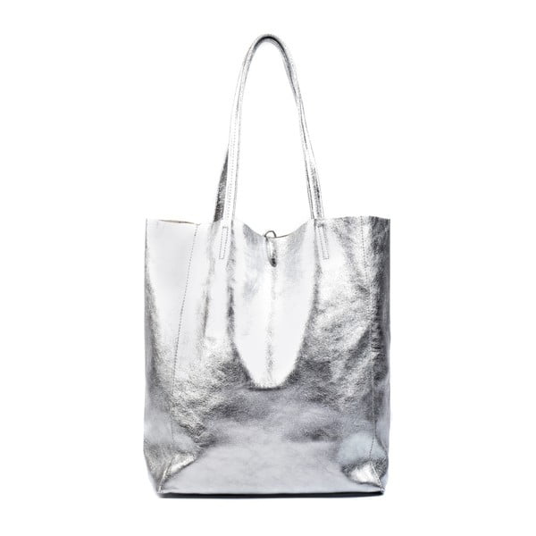 Kožená kabelka ve stříbrné barvě Carla Ferreri Stormer