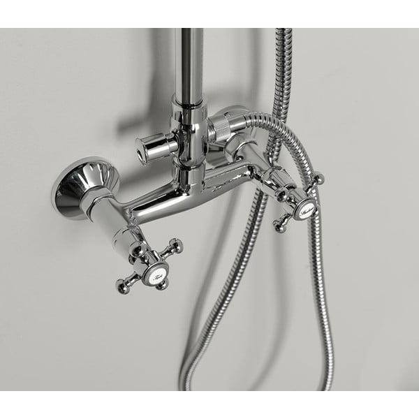 Set per doccia in ottone in argento lucido con soffione doccia e doccetta 142 cm Antea – Sapho-image-3