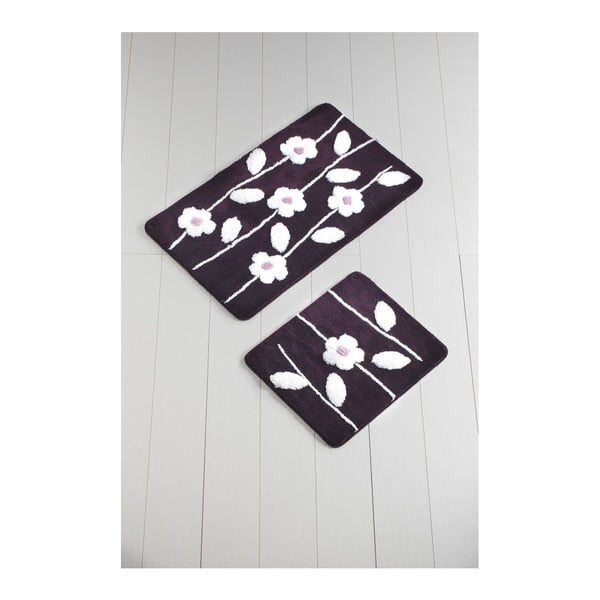 Set di 2 tappetini da bagno viola scuro Yaprak Talia - Foutastic