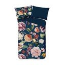 Set copripiumino e federa blu scuro in raso di cotone per letto singolo ed esteso 140x220 cm Fiori – Descanso