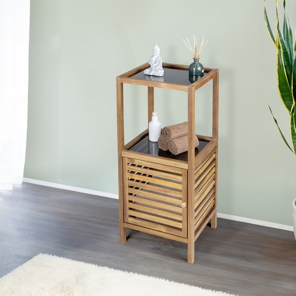 Mobile per bagno nero/di colore naturale in acacia massiccia basso/stretto 39,5x86 cm Fondi – Wenko-image-1